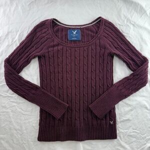 American Eagle Cable Knit Scoop Neck Women's Purple Sweater Sz M Y2k Preppy